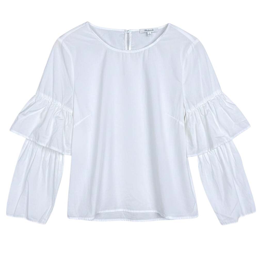 Madewell White Bell Sleeve Tiered Sleeve Blouse Top Women's Medium Casual Boho